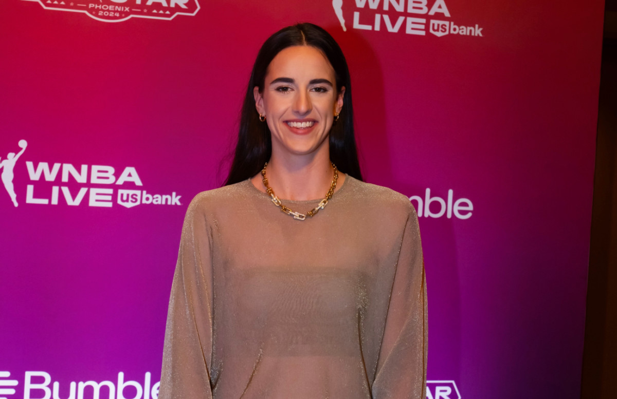 Indiana Fever guard Caitlin Clark walks the red carpet during the WNBA All Star weekend at the Phoenix Convention Center on July 18, 2024.