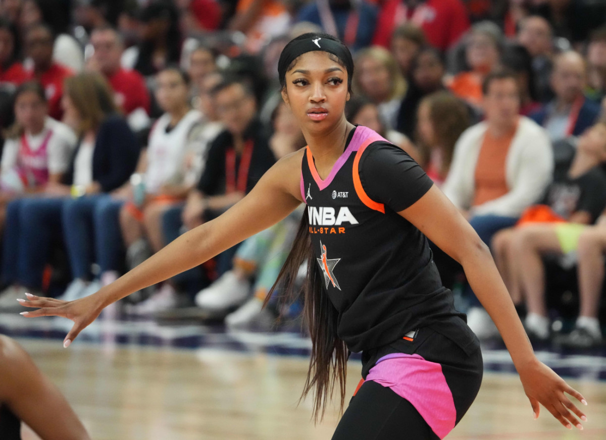 Team WNBA forward Angel Reese gets in position against USA Women's National Team during the WNBA All Star Game at Footprint Center