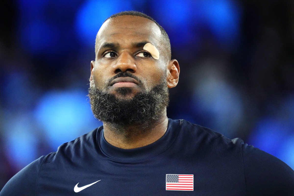 United States guard LeBron James (6) during the Paris 2024 Olympic Summer Games at Accor Arena.