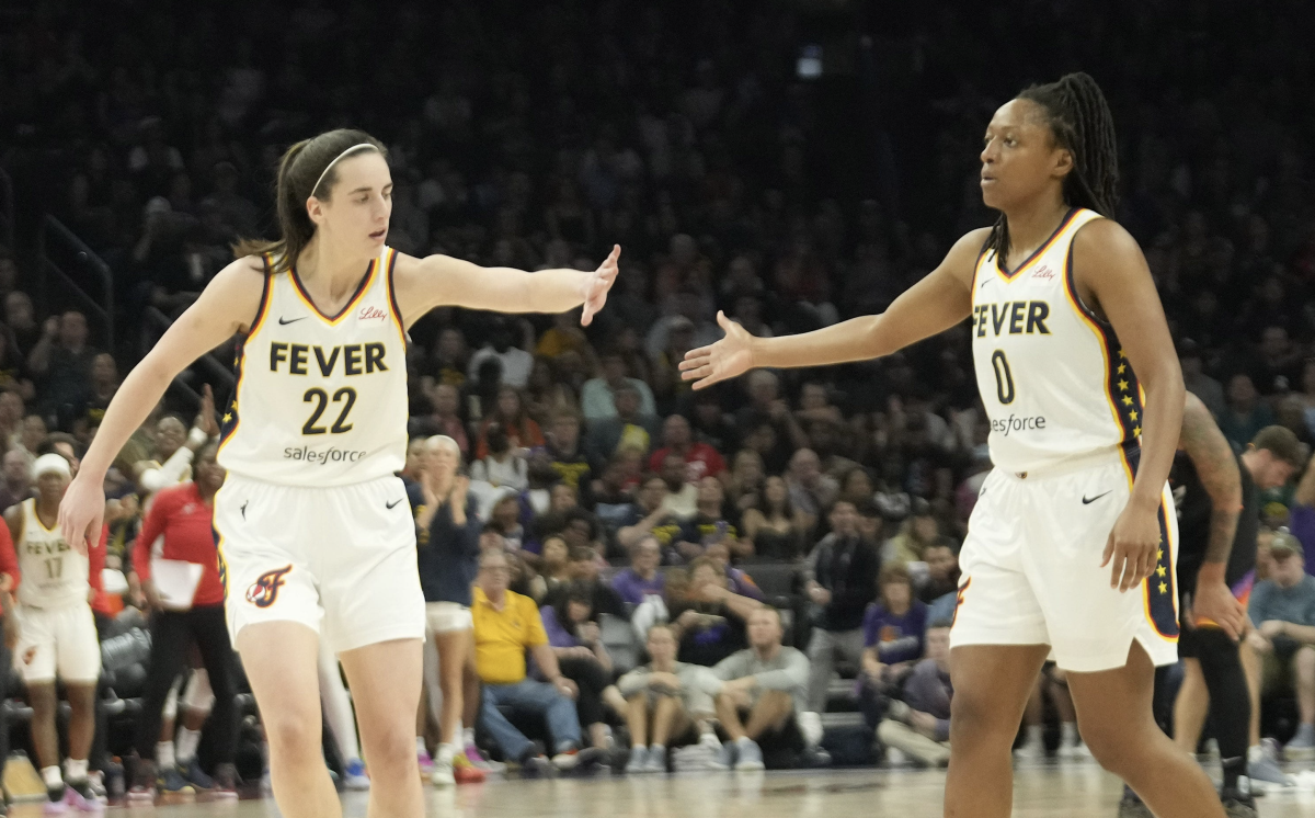 Indiana Fever guard Caitlin Clark and Kelsey Mitchell