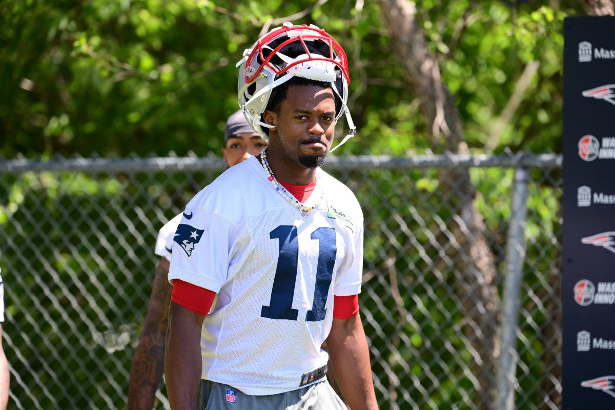 Jun 10, 2024; Foxborough, MA, USA; New England Patriots wide receiver Tyquan Thornton (11) walks to the practice fields for minicamp at Gillette Stadium.