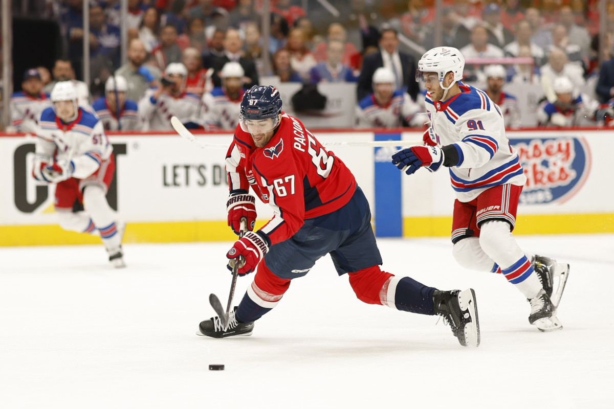 Former Montreal Canadiens captain Max Pacioretty (67) shoots the puck with the Capitals.