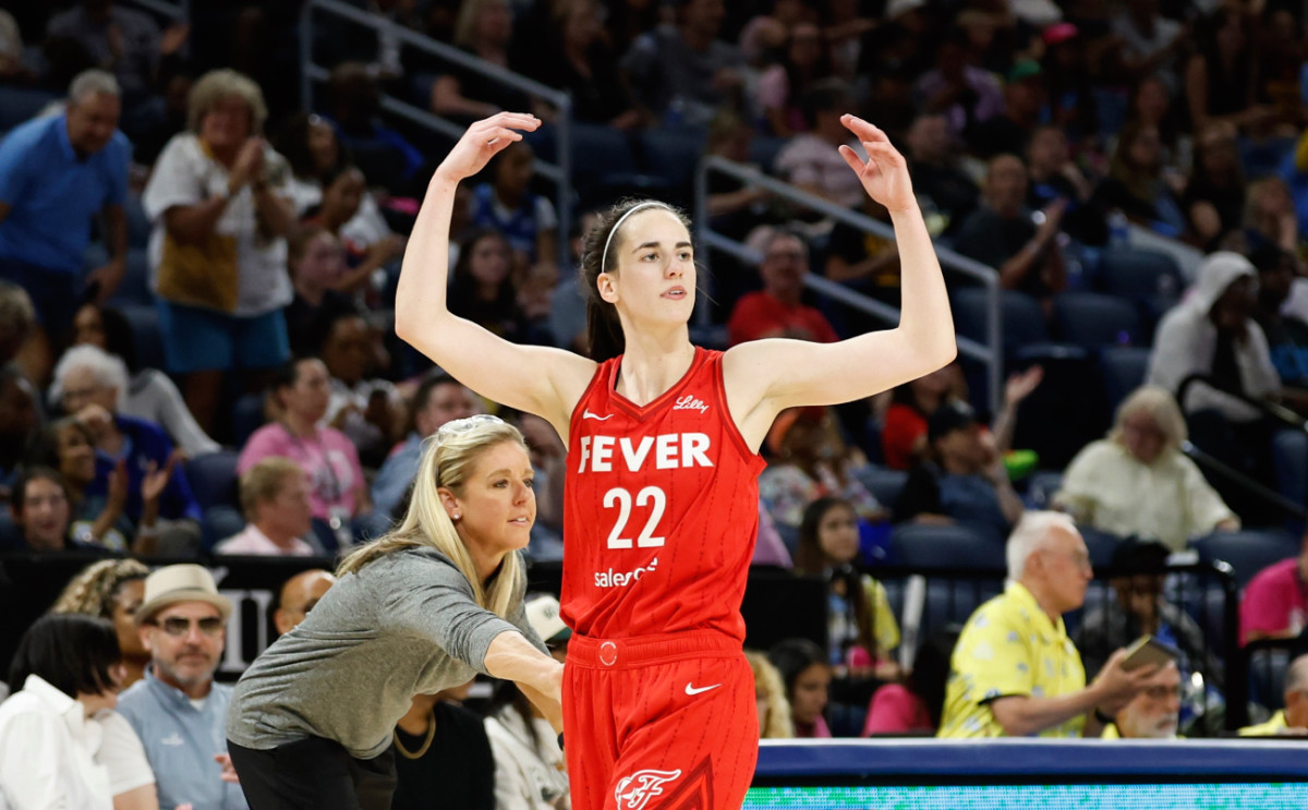 Indiana Fever guard Caitlin Clark walks off the floor while playing against the Chicago Sky at Wintrust Arena on August 30, 2024.