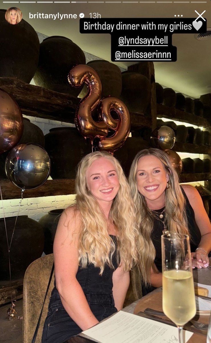 Brittany Mahomes celebrates her birthday dinner with Lyndsay Bell and Melissa Matthews on August 30, 2024.