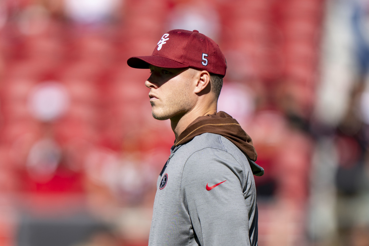 August 18, 2024; Santa Clara, California, USA; San Francisco 49ers running back Christian McCaffrey (23) watches warm ups before the game against the New Orleans Saints at Levi's Stadium.