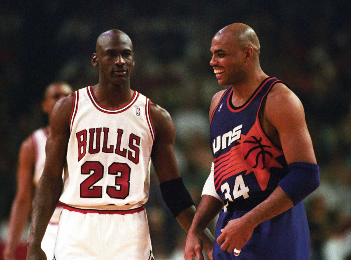 Chicago Bulls guard Michael Jordan and Phoenix Suns forward Charles Barkley in the 1993 NBA Finals.