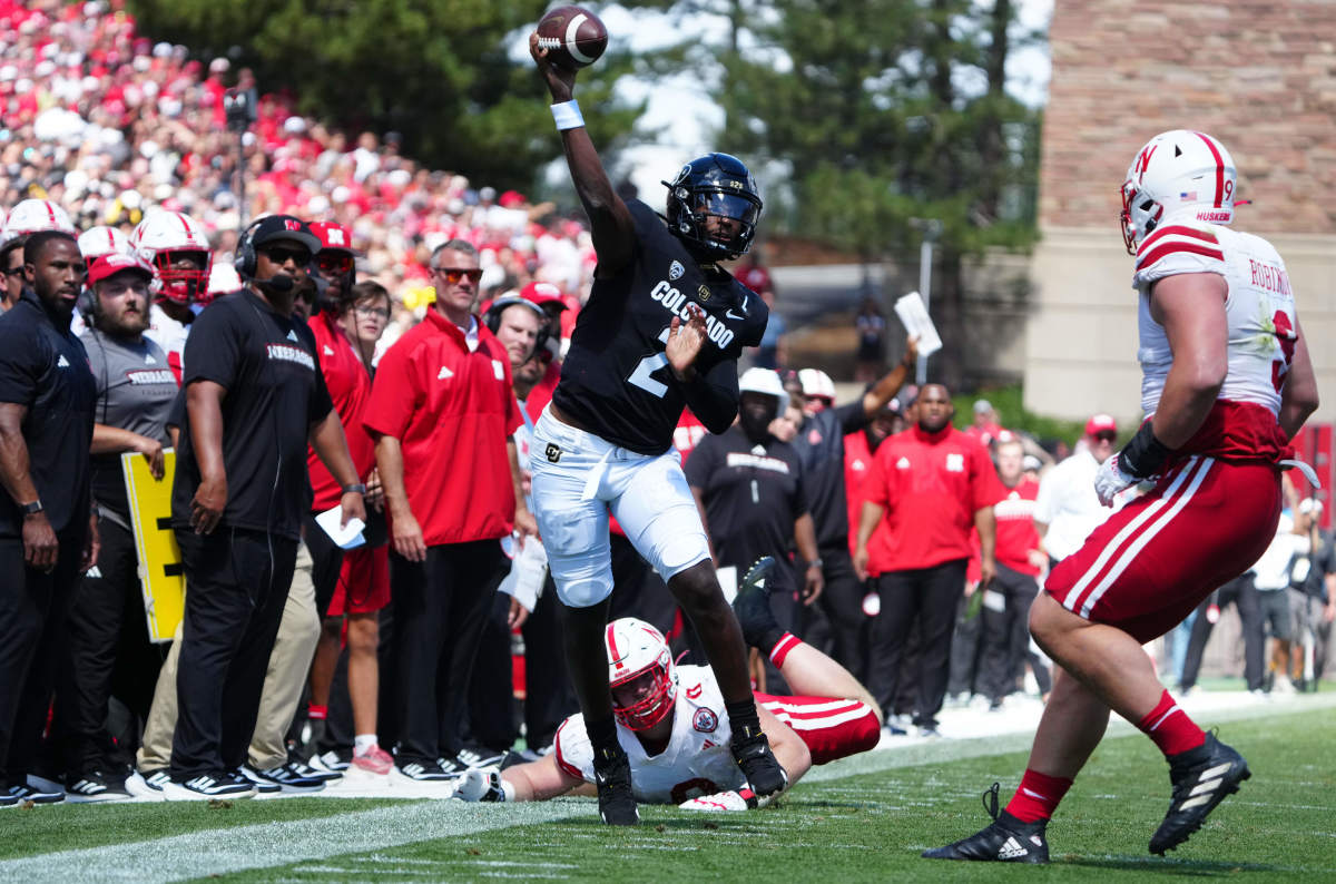 Colorado Buffaloes quarterback Shedeur Sanders (2) throws a pass in the fourth quarter against the Nebraska Cornhuskers at Folsom Field. 