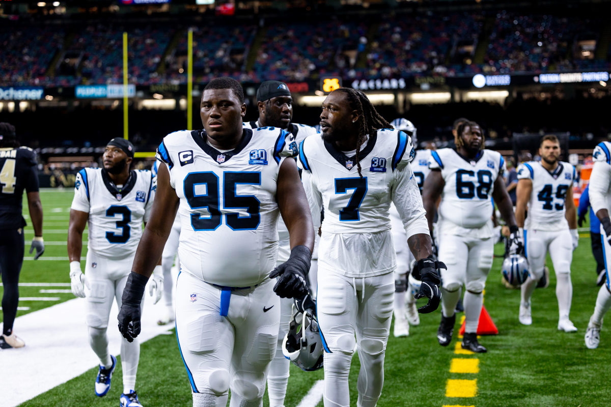 Carolina Panthers defensive end Derrick Brown (95) walks off the field before the game against the New Orleans Saints at Caesars Superdome. 