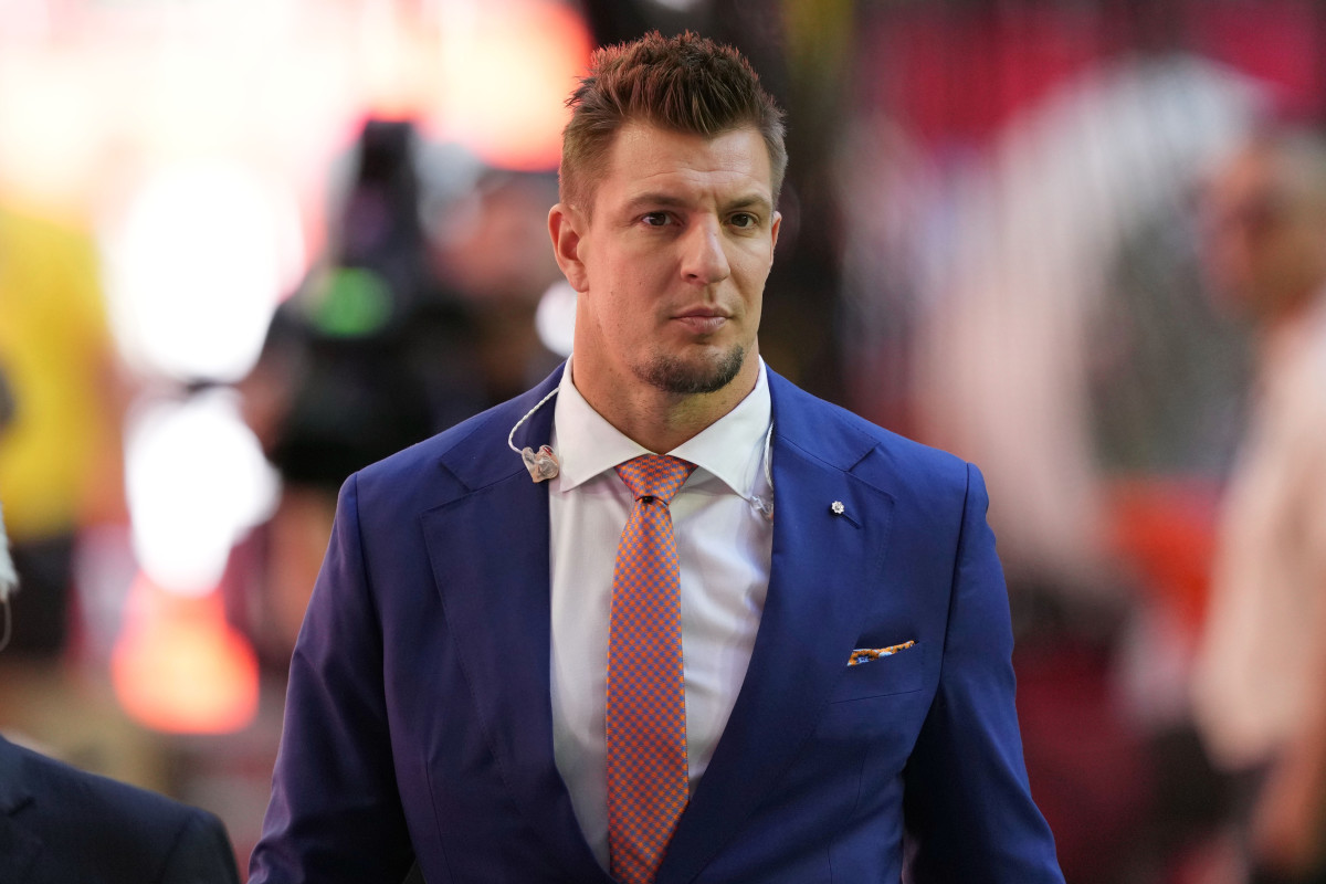 Former NFL player Rob Gronkowski looks on before Super Bowl.