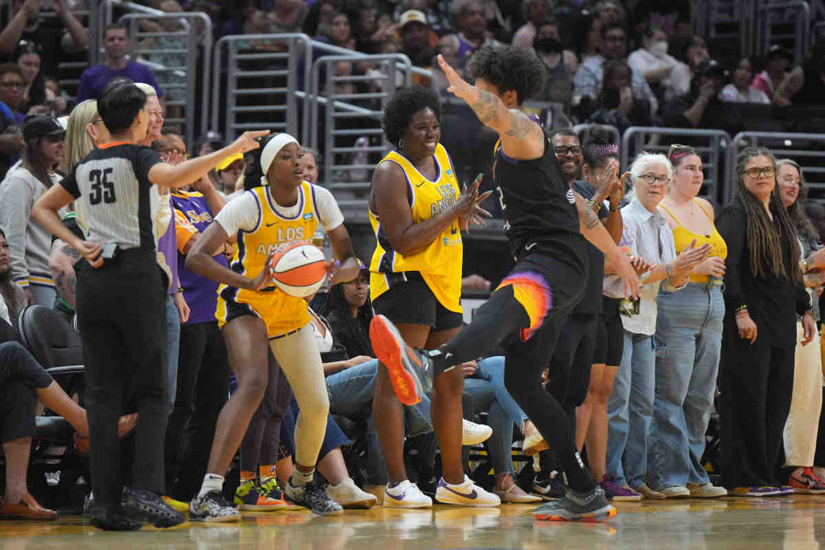 LA Sparks forward Rickea Jackson (2) inbounds against Phoenix Mercury center Brittney Griner (42).