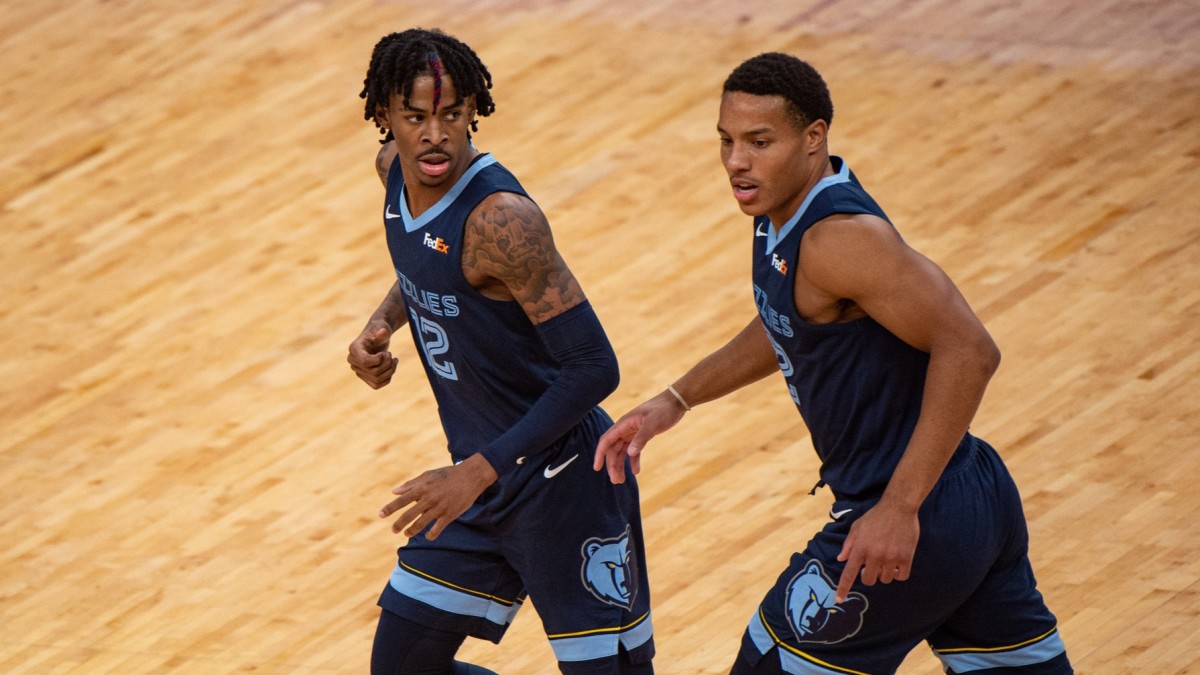 Ja Morant (12) and Memphis Grizzlies guard Desmond Bane (22) 