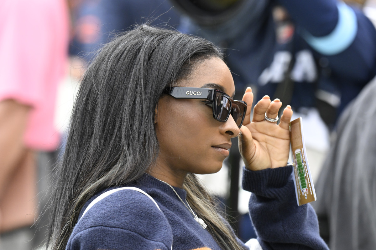 Simone Biles, wife of Chicago Bears safety Jonathan Owens, at Soldier Field on September 29, 2024.