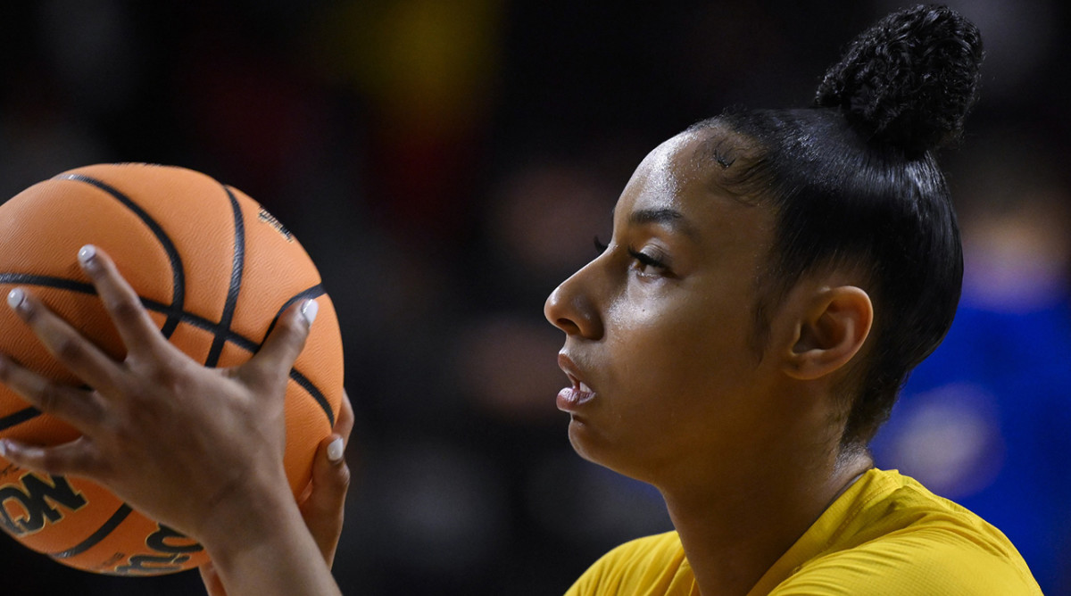 USC Trojans guard JuJu Watkins warms up before her team’s game against the Kansas Jayhawks at an in the second round of the NCAA Tournament at Galen Center in Los Angeles on March 25, 2024.