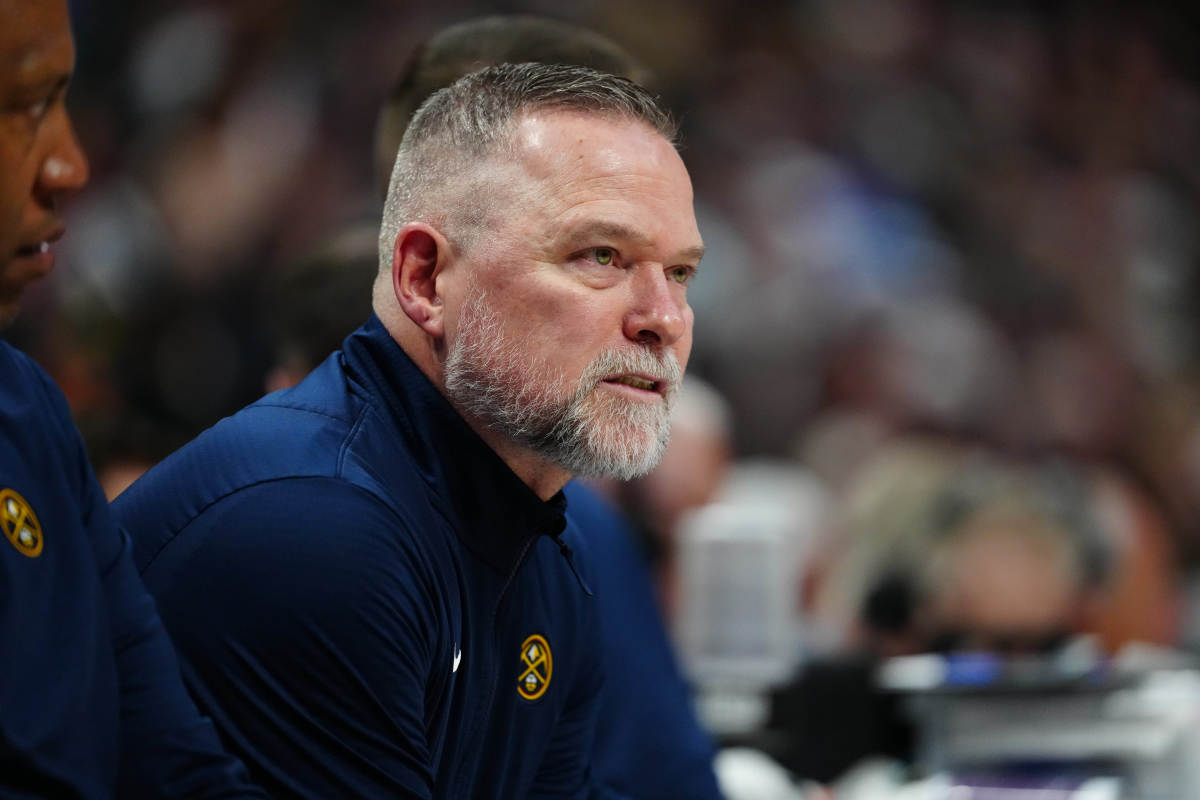 Apr 6, 2025; Denver, Colorado, USA; Denver Nuggets head coach Michael Malone during the second quarter against the Indiana Pacers at Ball Arena. Mandatory Credit: Ron Chenoy-Imagn Images  