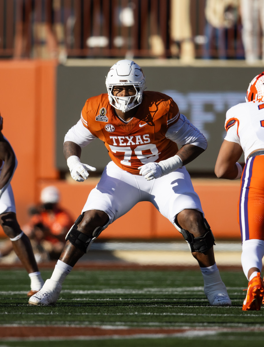 Texas Longhorns offensive lineman Kelvin Banks Jr. (78) against the Clemson Tigers during the CFP National playoff first round. Mandatory Credit: Mark J. Rebilas-Imagn Images