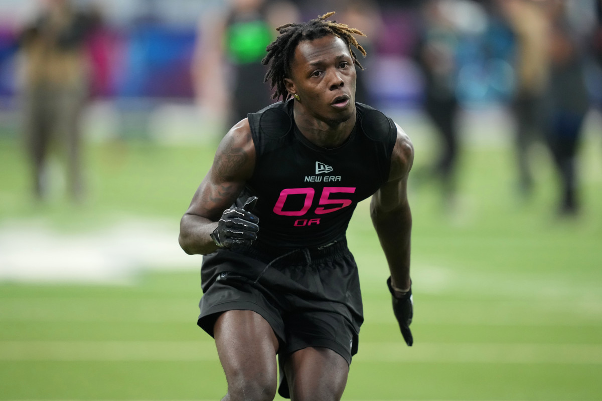 Atlanta Falcons UDFA Cobee Bryant works out during the NFL Scouting Combine. Kirby Lee-Imagn Images