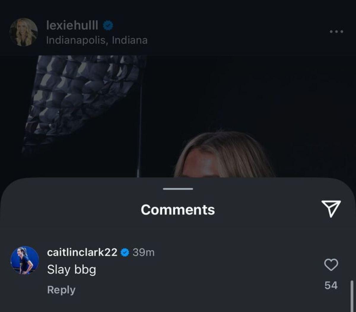 Caitlin Clark's comment on Lexie Hull's post.