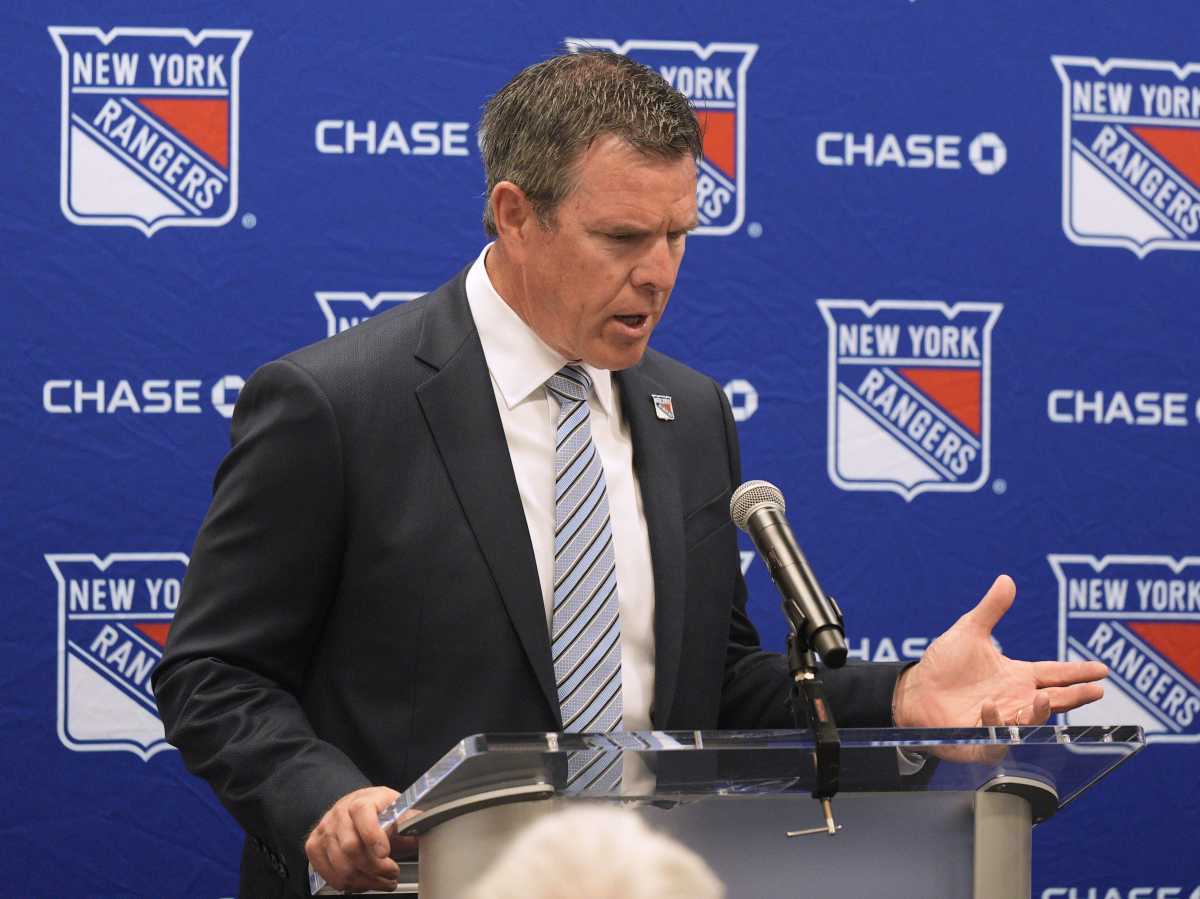 New York Rangers head coach Mike Sullivan is introduced during a press conference at the MSG Training Center.