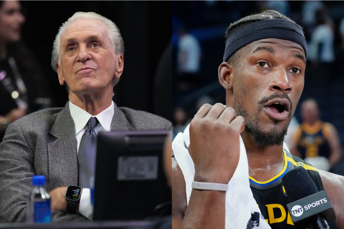 Miami Heat president Pat Riley and Golden State Warriors star Jimmy Butler.