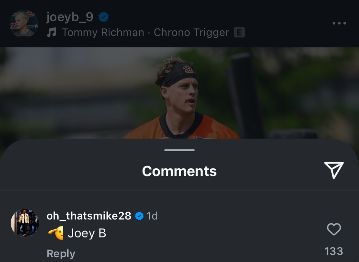Mike Hilton's comment on Joe Burrow's post.