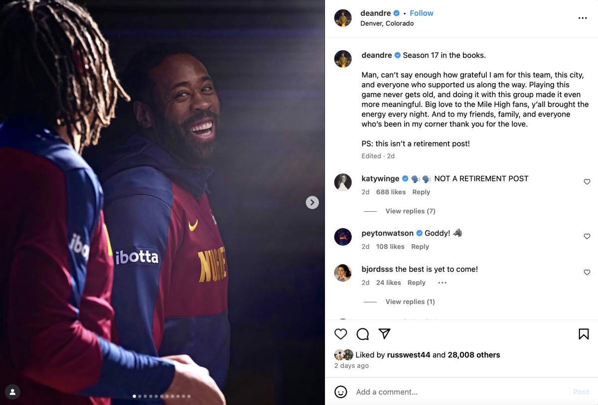 Denver Nuggets center Deandre Jordan posts on Instagram.