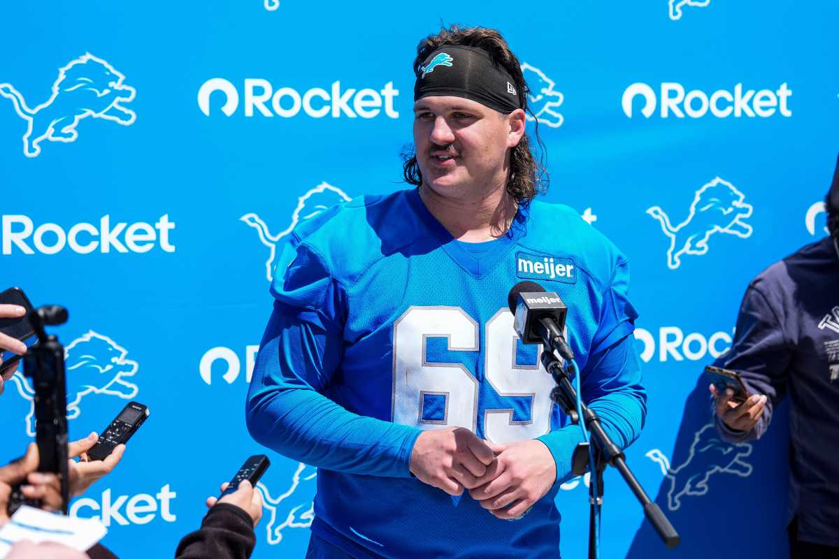 Tate Ratledge of the Detroit Lions at practice.