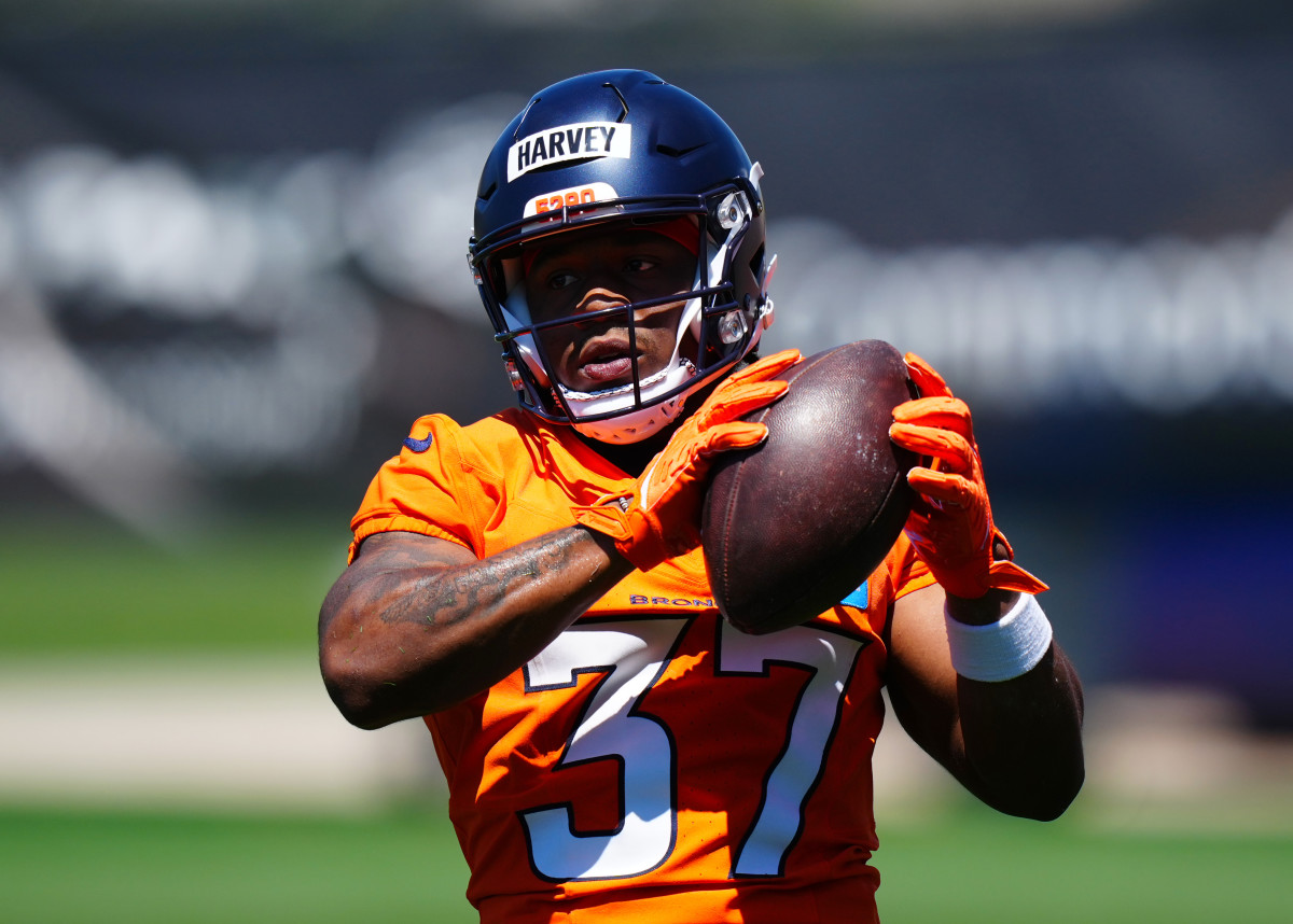 Denver Broncos running back RJ Harvey (37) during rookie minicamp at Broncos Park.