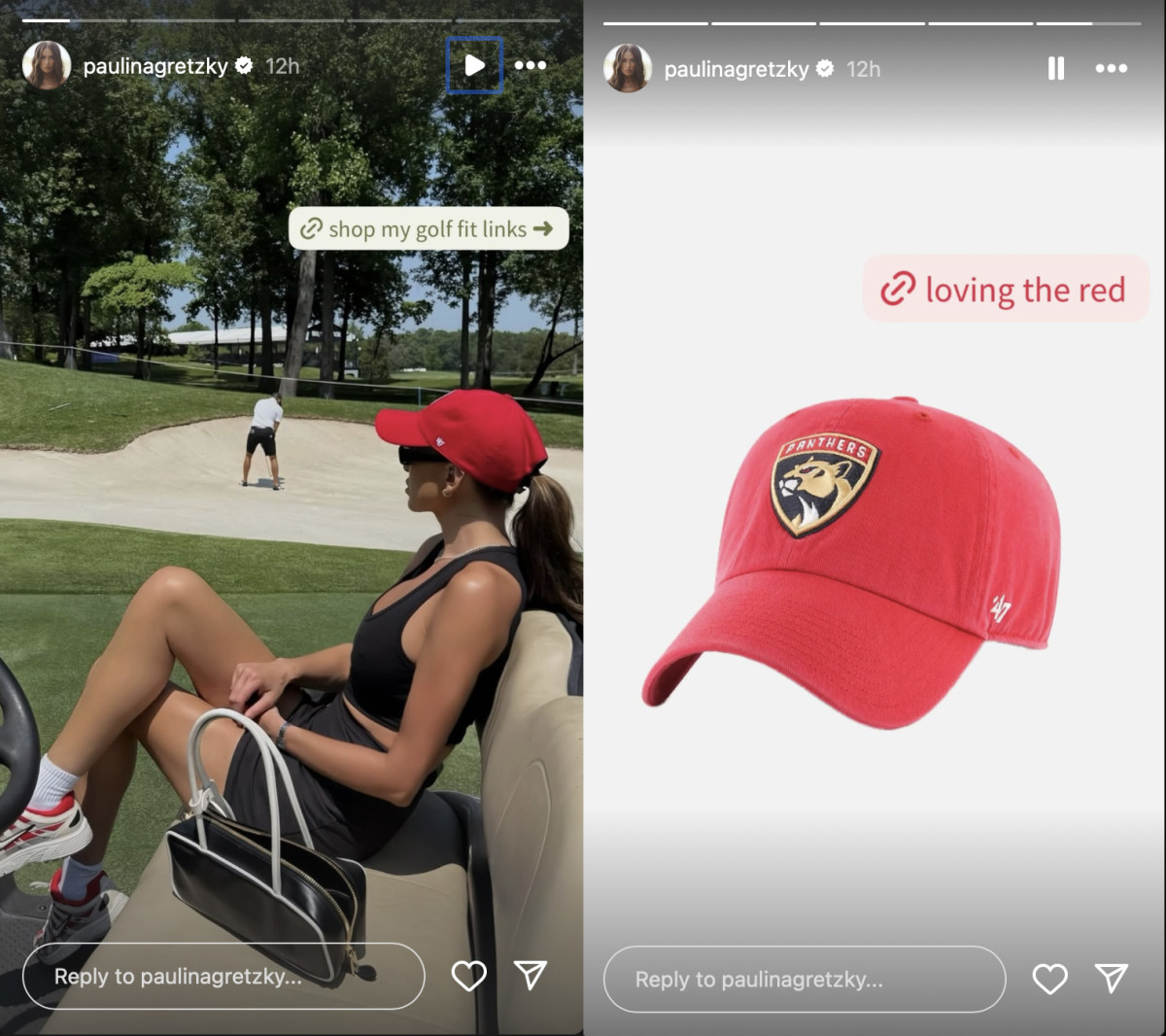 Wayne Gretzky's daughter Paulina Gretzky shows off her Florida Panthers-themed outfit on Saturday
