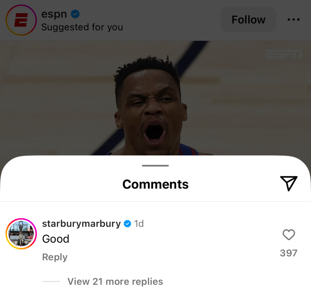 NBA legend Stephen Marbury makes an Instagram comment.