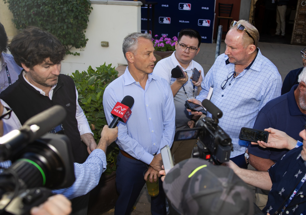 Chicago Cubs president of baseball operations Jed Hoyer speaks to the media during the MLB General Manager's Meetings at Omni Scottsdale Resort & Spa.