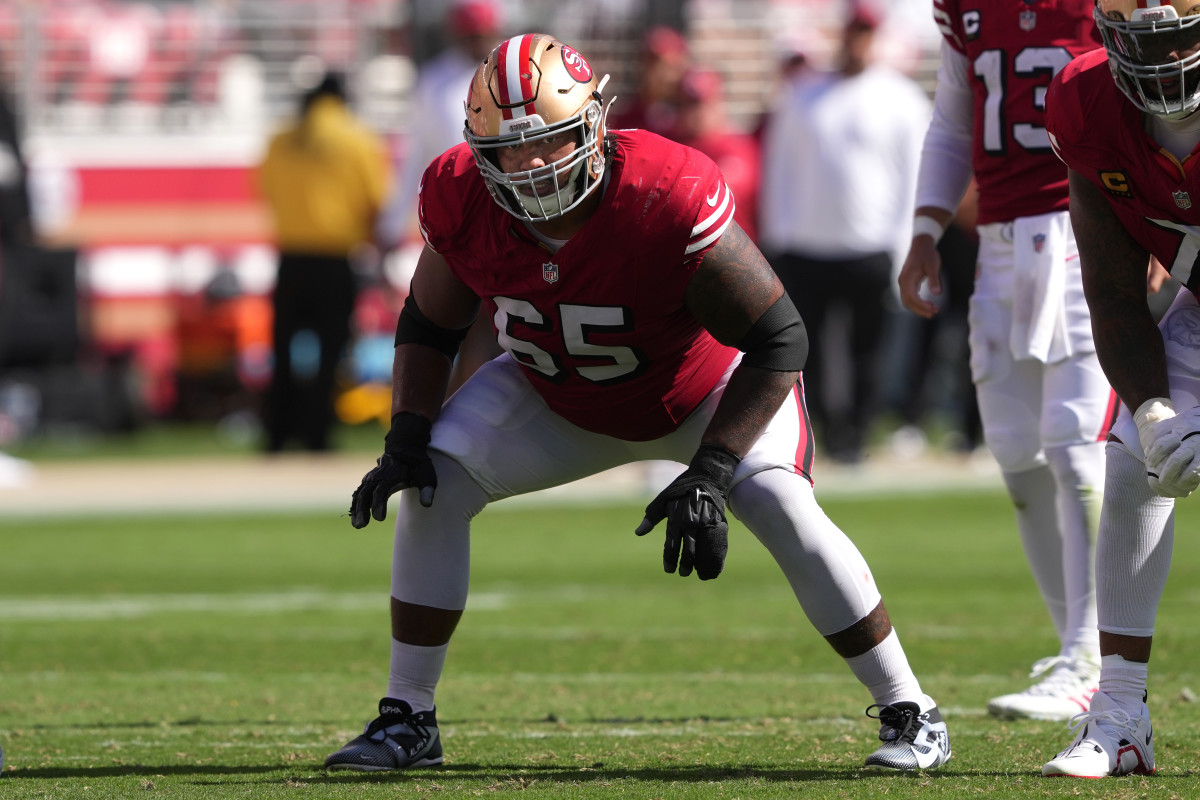 Former San Francisco 49ers guard Aaron Banks (65) during the second quarter against the Arizona Cardinals at Levi's Stadium