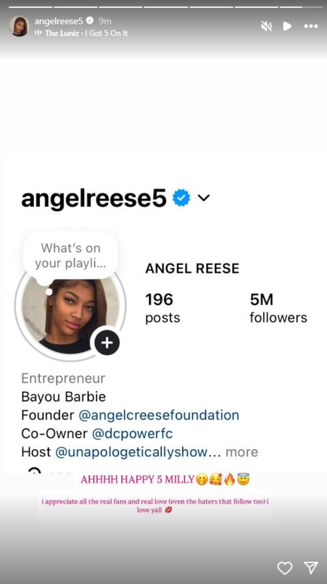 Angel Reese celebrates having 5 million followers on Instagram