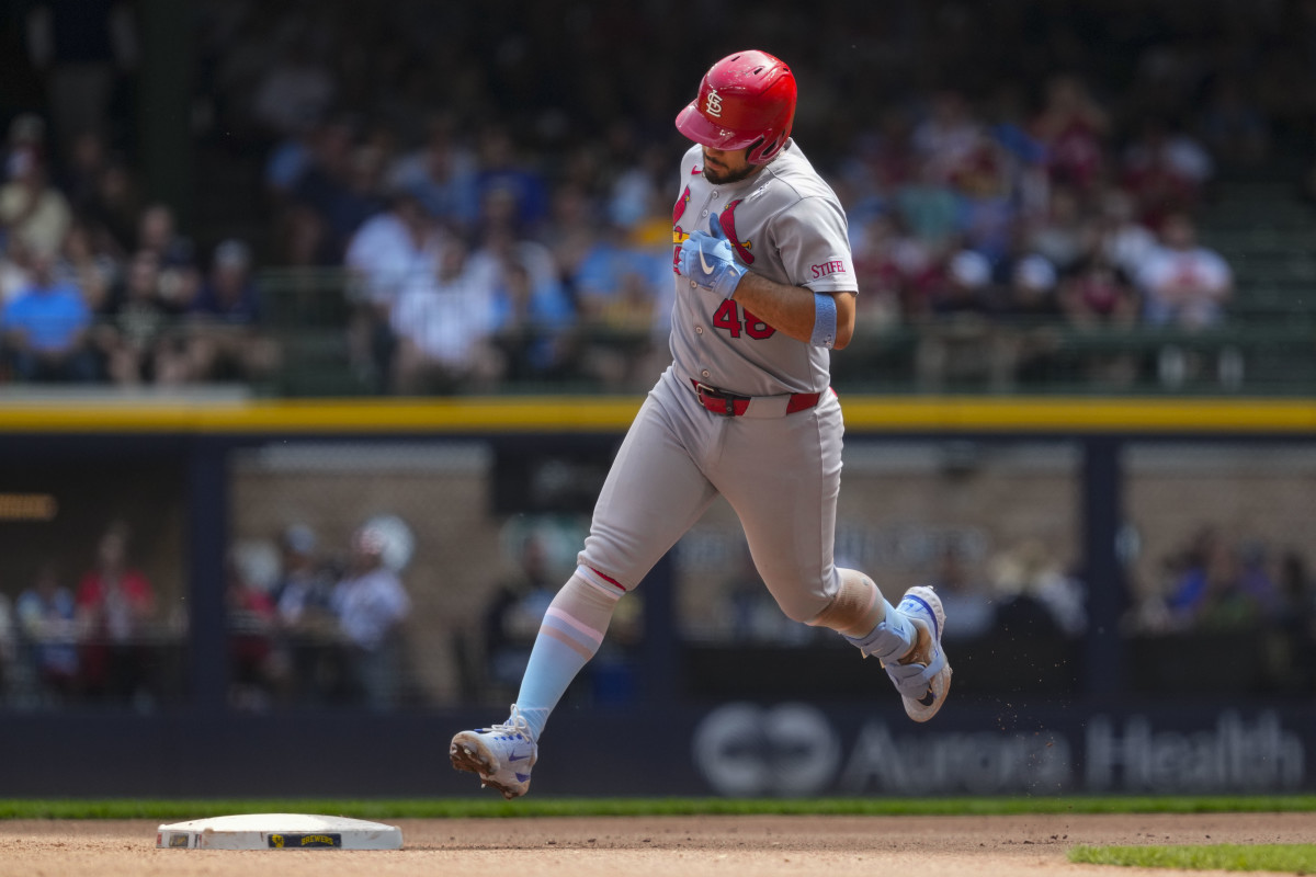 St. Louis Cardinals catcher Ivan Herrera (48) rounds the bases during the game against the Milwaukee Brewers at American Family Field.
