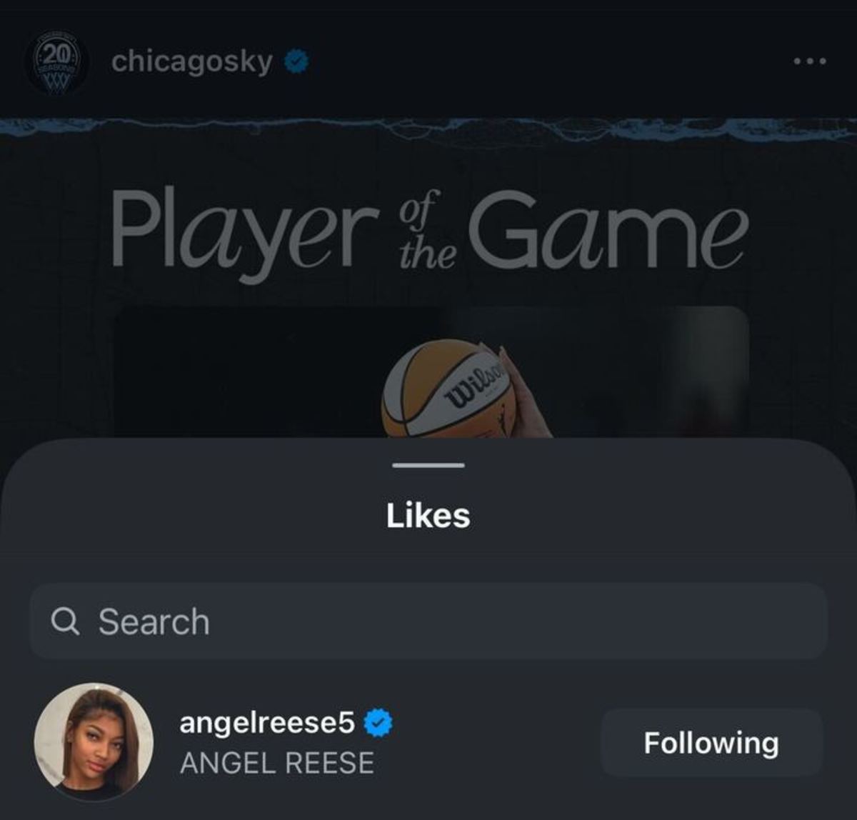 Angel Reese's reaction to the Chicago Sky's post.