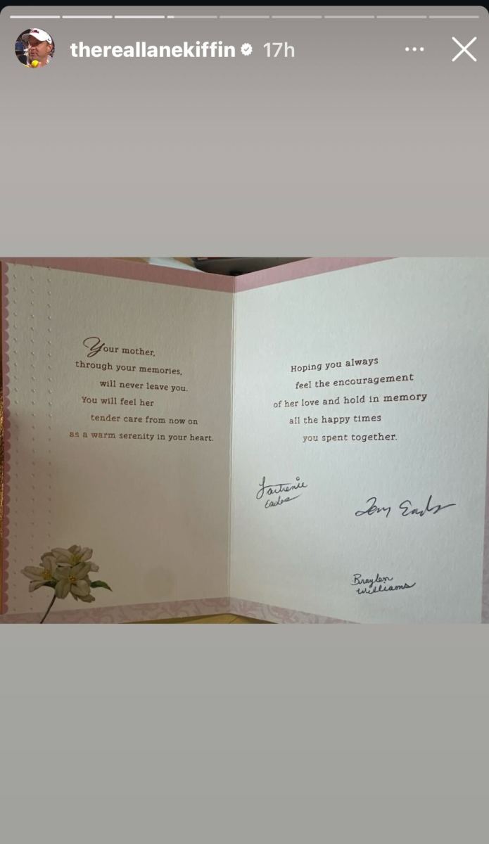 Lane Kiffin posts a sympathy card on his Instagram Story.