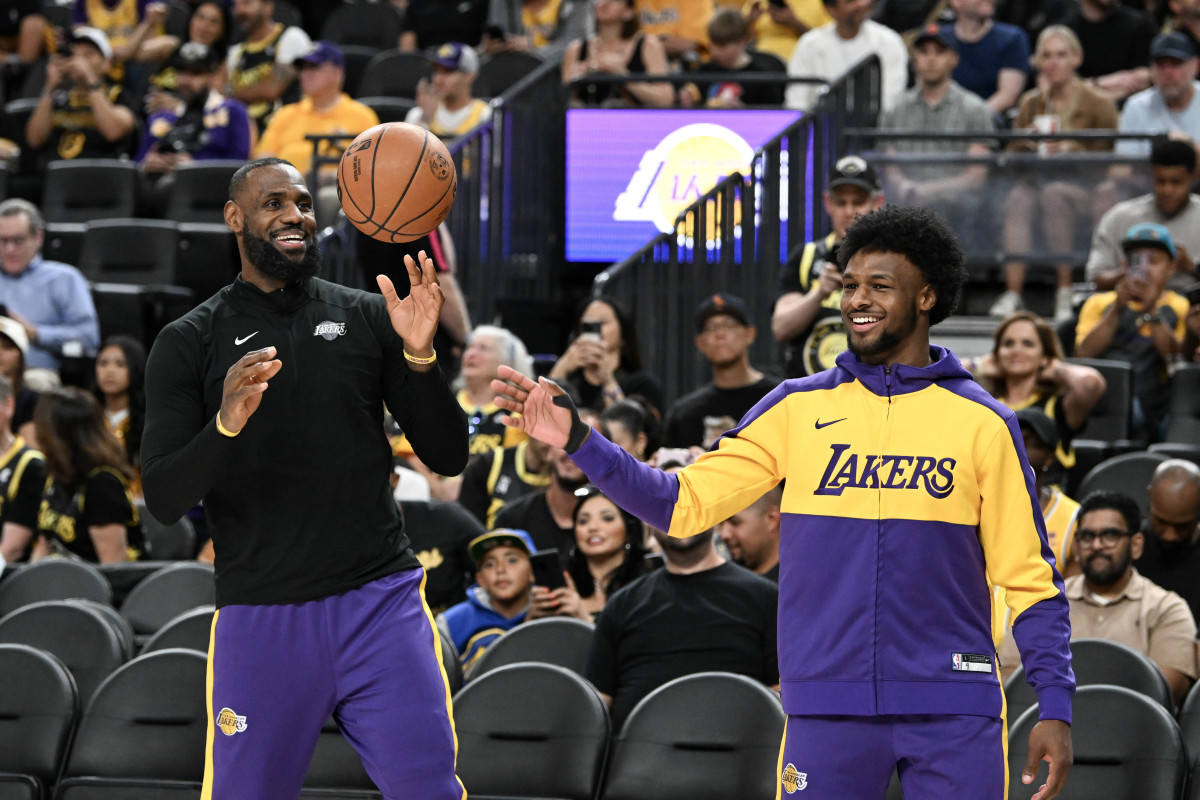 Los Angeles Lakers father-son duo and teammates LeBron James and Bronny James.