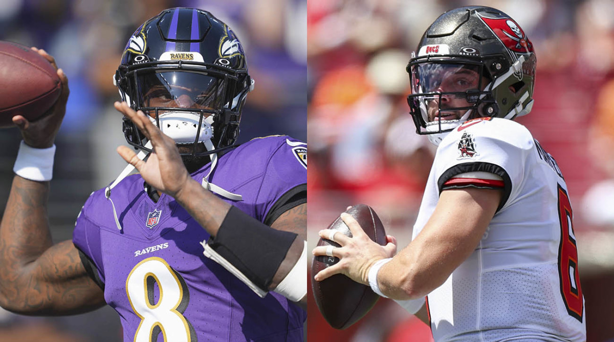 Ravens QB Lamar Jackson and Buccaneers QB Baker Mayfield