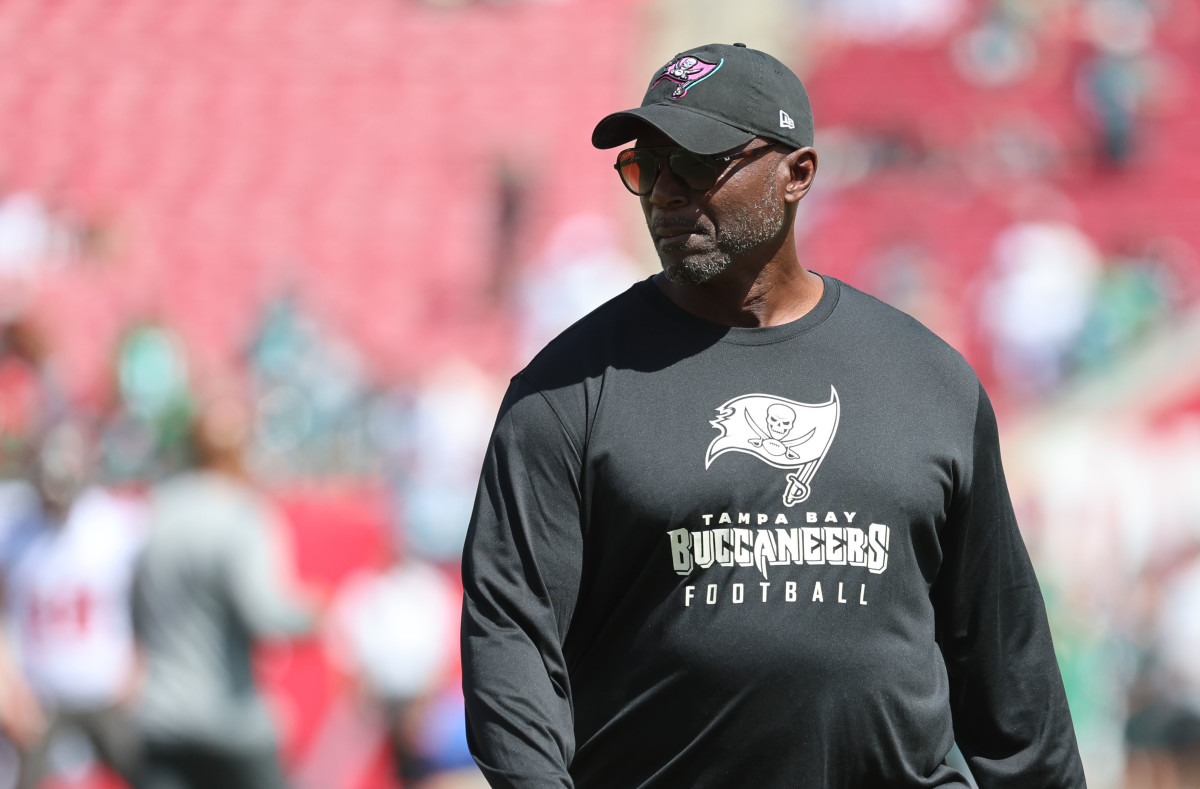 Sep 29, 2024; Tampa, Florida, USA; Tampa Bay Buccaneers head coach Todd Bowles prior to the game against the Philadelphia Eagles at Raymond James Stadium. 