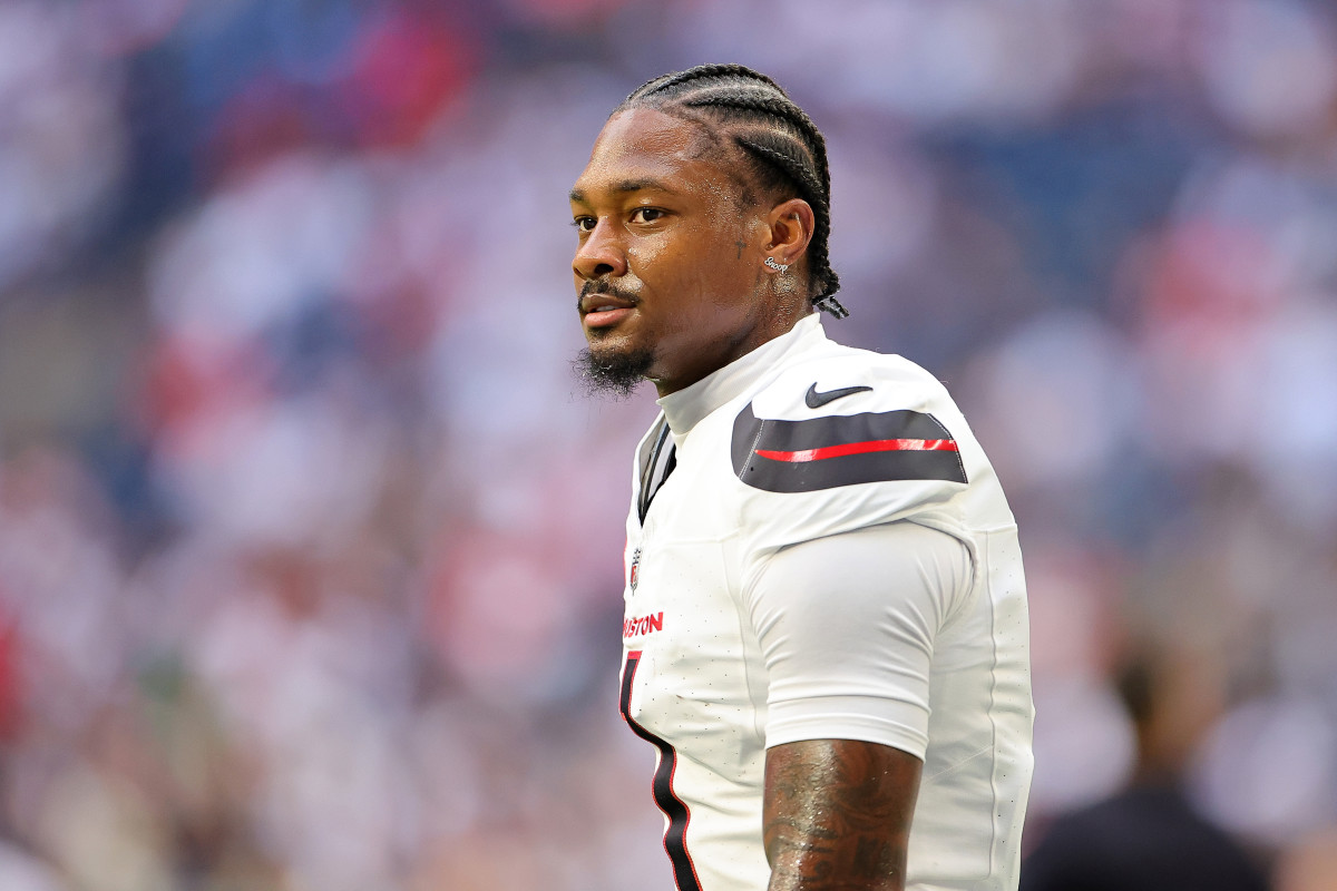 Stefon Diggs looks on before a game against the Chicago Bears at NRG Stadium 