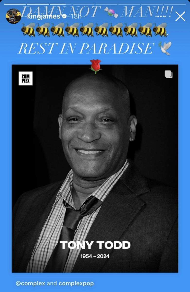 Los Angeles Lakers forward LeBron James reacts to the passing of Tony Todd.