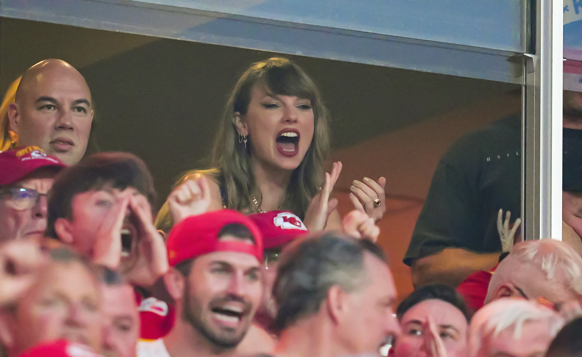 Taylor Swift cheering for the Kansas City Chiefs at Arrowhead Stadium on Sept. 5, 2024