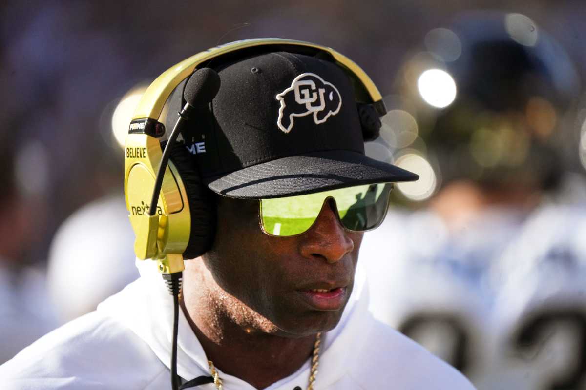 Colorado Buffaloes head coach Deion Sanders walks the sidelines as his team takes on the ASU Sun Devils at Mountain America Stadium in Tempe on Oct. 7, 2023.