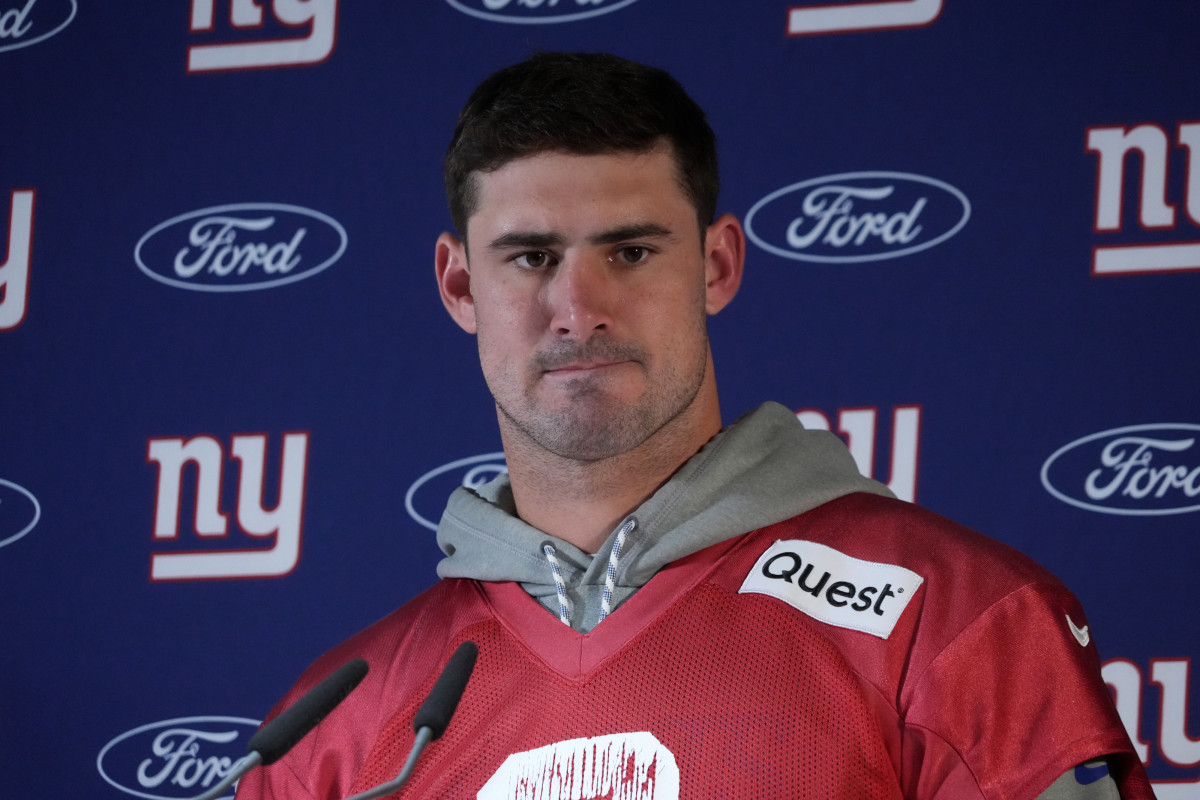 New York Giants former quarterback Daniel Jones during a press conference.