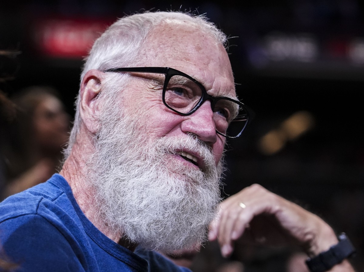 Television host and comedian David Letterman gets introduced during a game between the Indiana Fever and the Connecticut Sun.