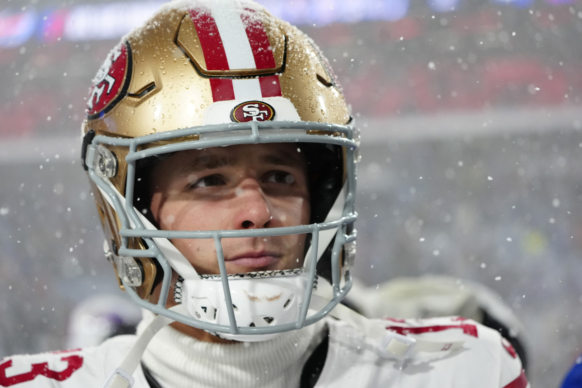 Dec 1, 2024; Orchard Park, New York, USA; San Francisco 49ers quarterback Brock Purdy (13) after the game against the Buffalo Bills at Highmark Stadium. Mandatory Credit: Gregory Fisher-Imagn Images  