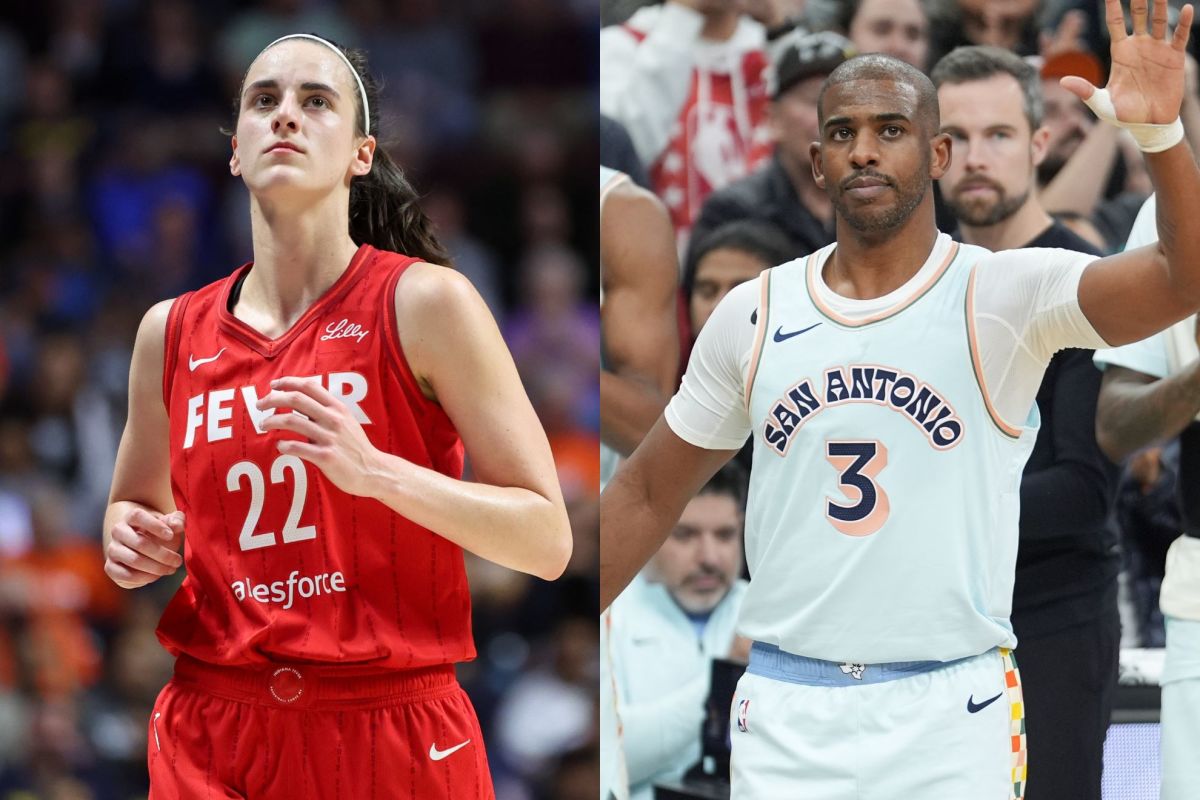 Indiana Fever guard Caitlin Clark (left) and San Antonio Spurs guard Chris Paul (right).