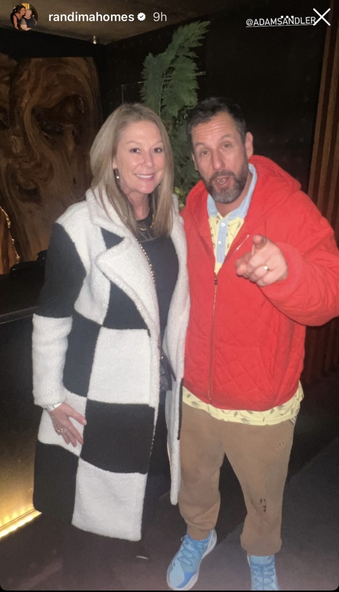 Chiefs quarterback Patrick Mahomes' mom poses with Adam Sandler in New York City on Dec. 14, 2024.