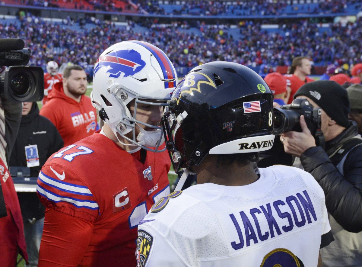 Buffalo Bills quarterback Josh Allen and Baltimore Ravens quarterback Lamar Jackson.