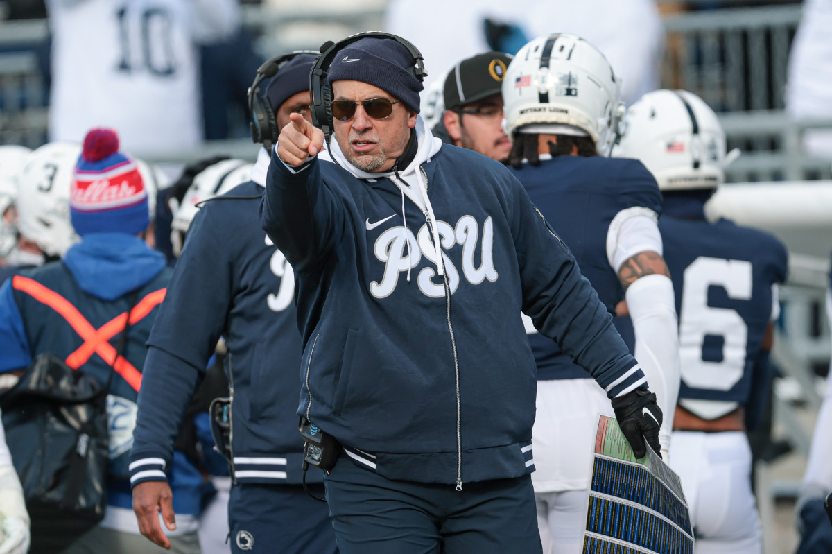 Penn State Nittany Lions head coach James Franklin reacts.