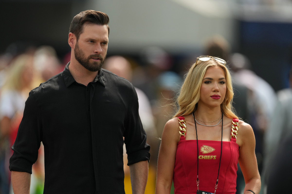 Gracie Hunt, the daughter of Kansas City Chiefs owner Clark Hunt (not pictured) with boyfriend Cody Keith at SoFi Stadium.